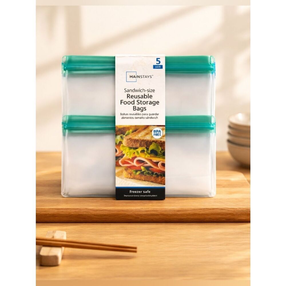 NWT Mainstay 2 Packs Reusable Food Storage Zip Bags 10 bags Freezer Safe